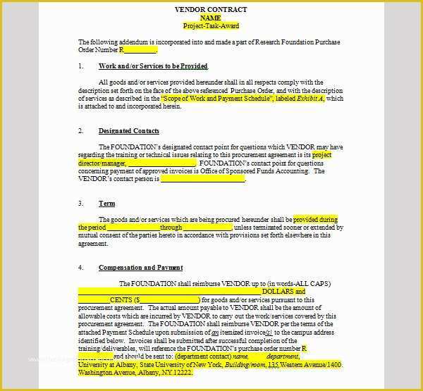 Vendor Agreement Template Free Of Service Agreement Contract Sample