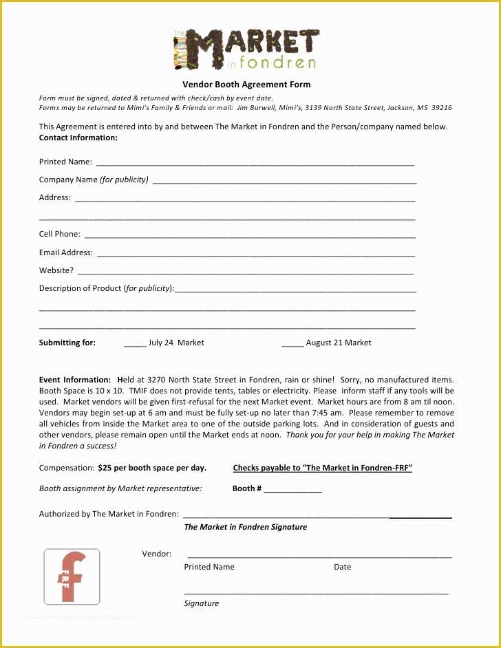 Vendor Agreement Template Free Of the Market In Fondren Vendor Agreement form