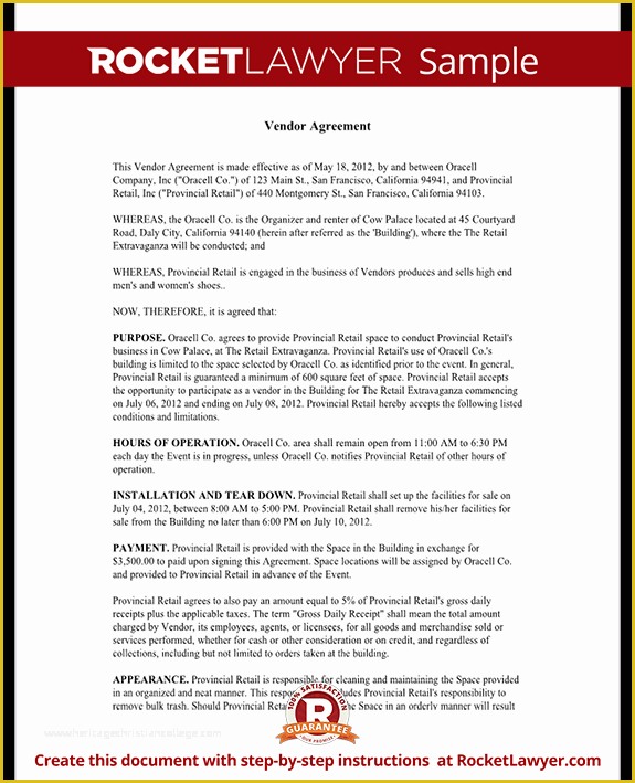 Vendor Agreement Template Free Of Vendor Contract Template Create A Vendor Agreement with