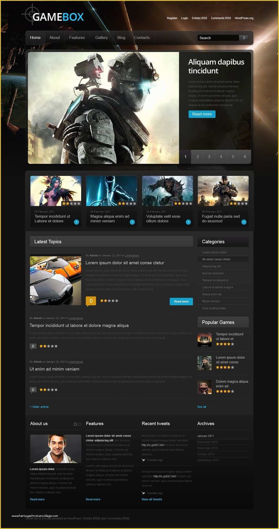 Video HTML Template Free Of Game Portal Wordpress theme