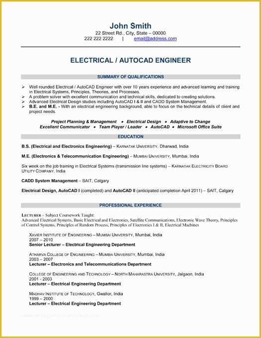 View Free Resume Templates Of 10 Best Best Electrical Engineer Resume Templates