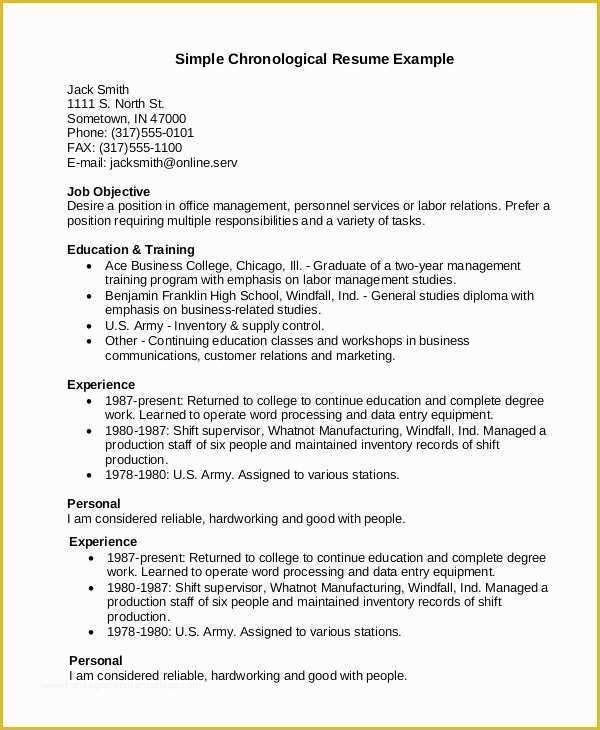 View Free Resume Templates Of 9 Sample Chronological Resumes