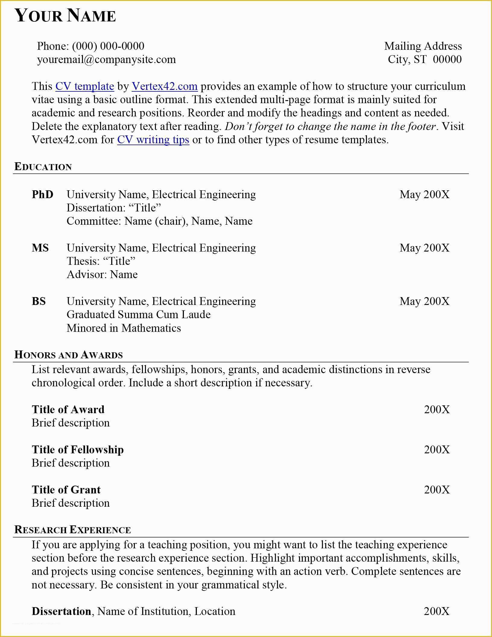 View Free Resume Templates Of Extended Cv Resume