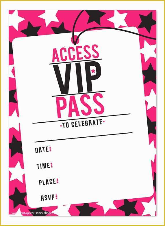 Vip Birthday Invitations Templates Free Of Chic Pinky Vip Ticket Pass Template Example with Stars In