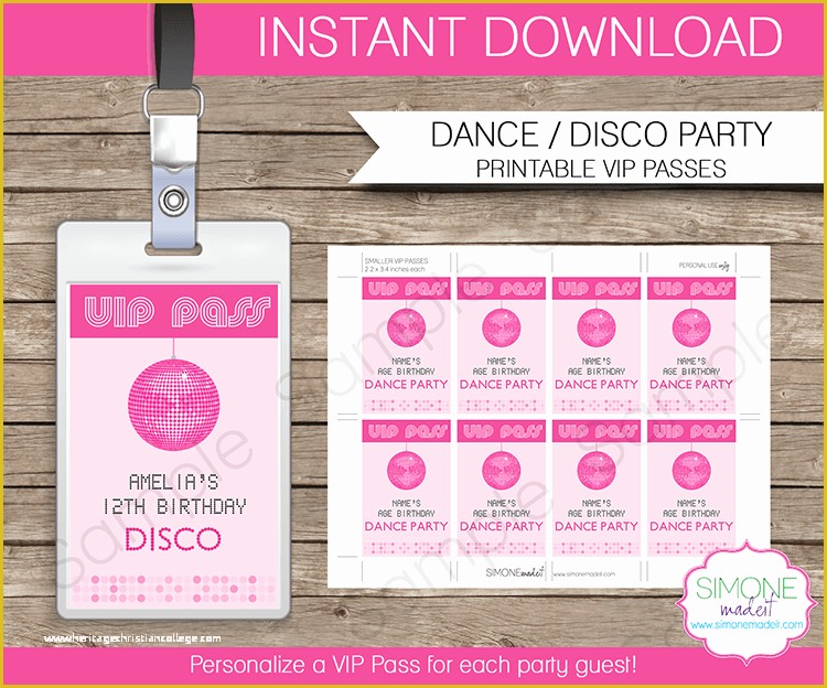 Vip Birthday Invitations Templates Free Of Dance Party Vip Passes Template Disco Party