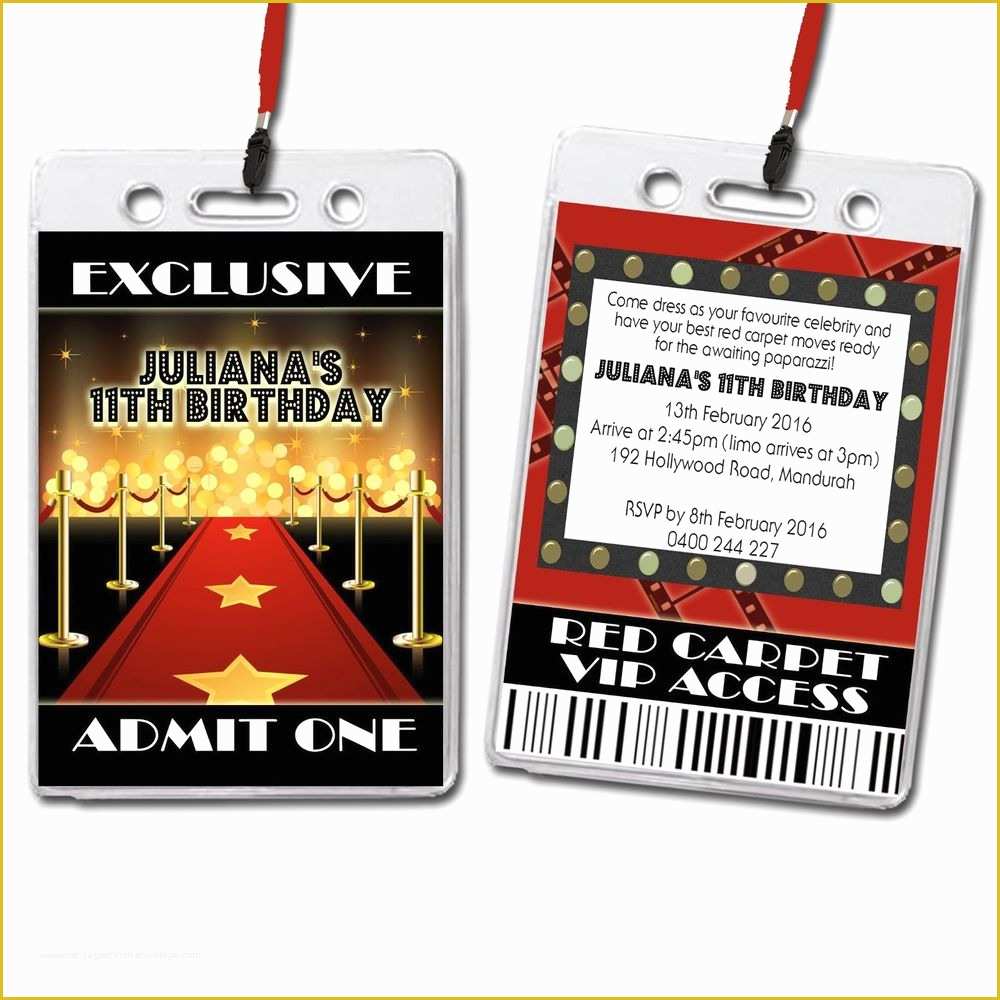 Vip Birthday Invitations Templates Free Of Hollywood Red Carpet Vip Lanyard Birthday Invitation