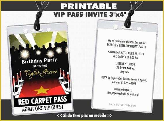 Vip Birthday Invitations Templates Free Of Red Carpet Paparazzi Vip Pass Birthday Party Invitations