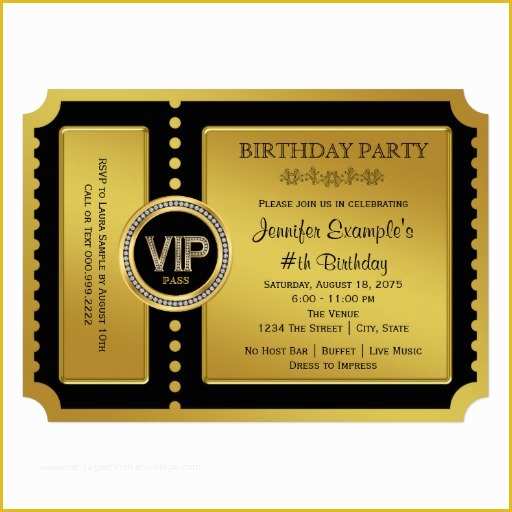 Vip Birthday Invitations Templates Free Of Vip Golden Ticket Birthday Party Invitation Ladyprints