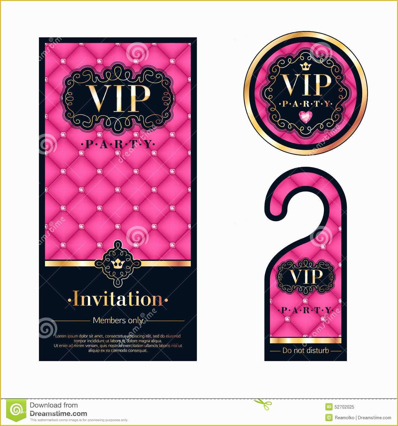 Vip Birthday Invitations Templates Free Of Vip Invitation Card Warning Hanger and Badge Stock Vector