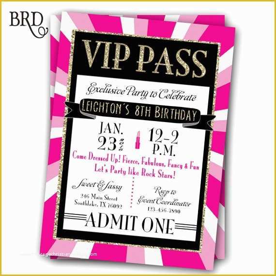 Vip Birthday Invitations Templates Free Of Vip Pass Invitation Glitz & Glamour Rock Star Party Printable