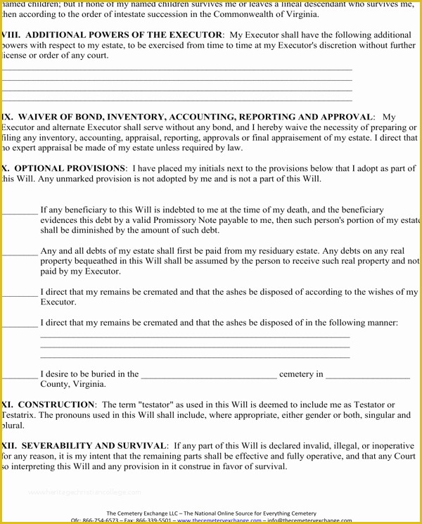 Virginia Last Will and Testament Free Template Of Download Virginia Last Will and Testament form for Free