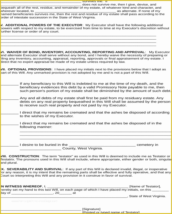 Virginia Last Will and Testament Free Template Of Download West Virginia Last Will and Testament form for