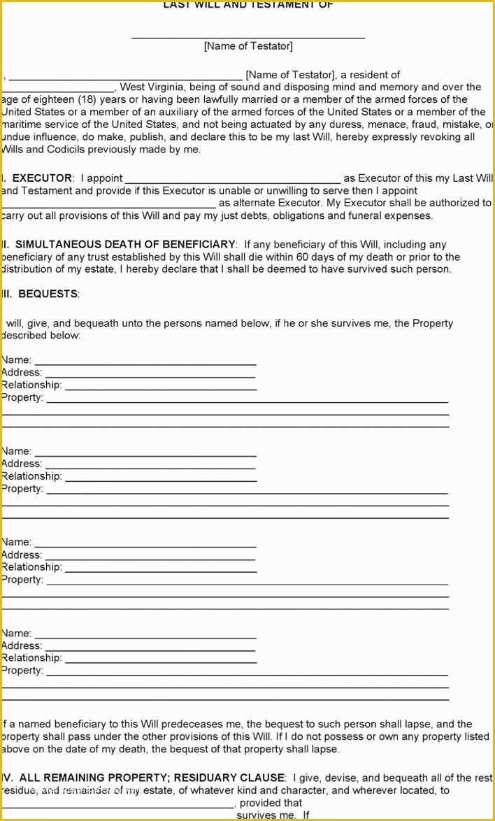Virginia Last Will and Testament Free Template Of Download West Virginia Last Will and Testament form for