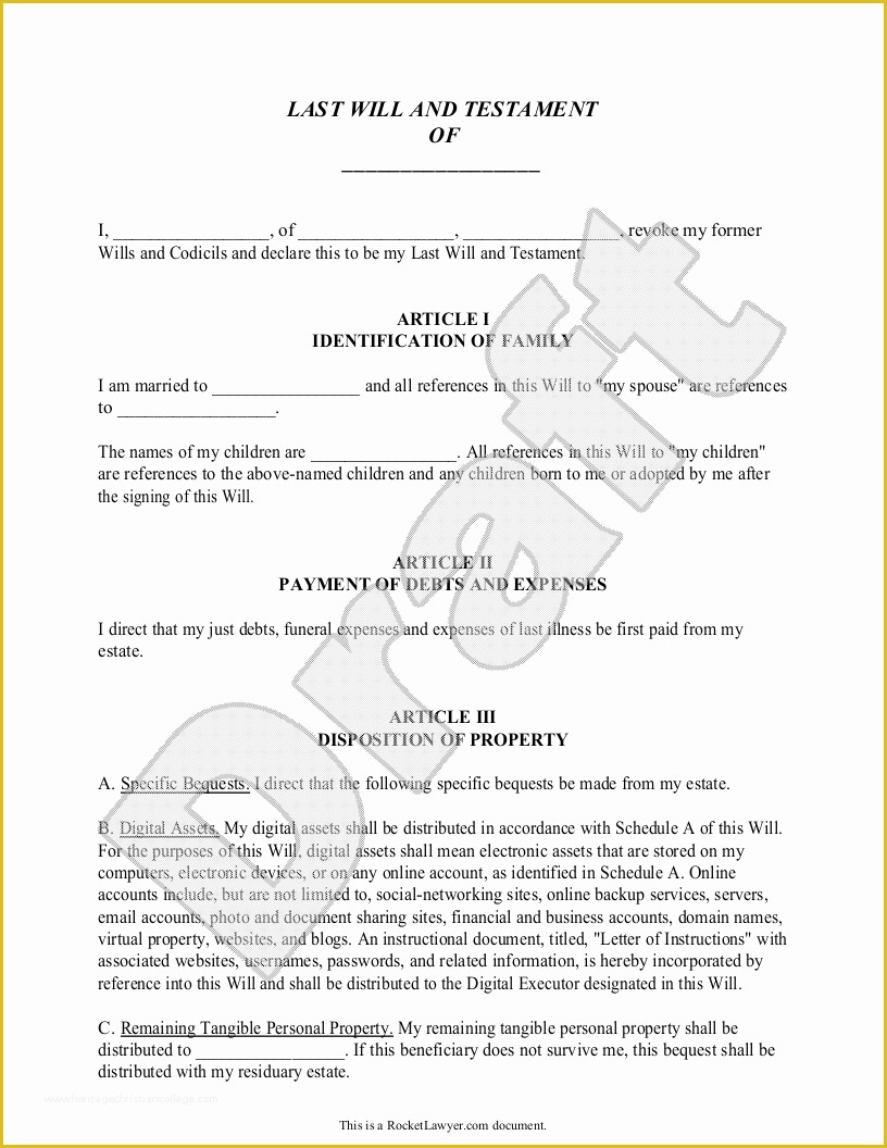 Virginia Last Will and Testament Free Template Of Last Will Free Last Will and Testament form Document