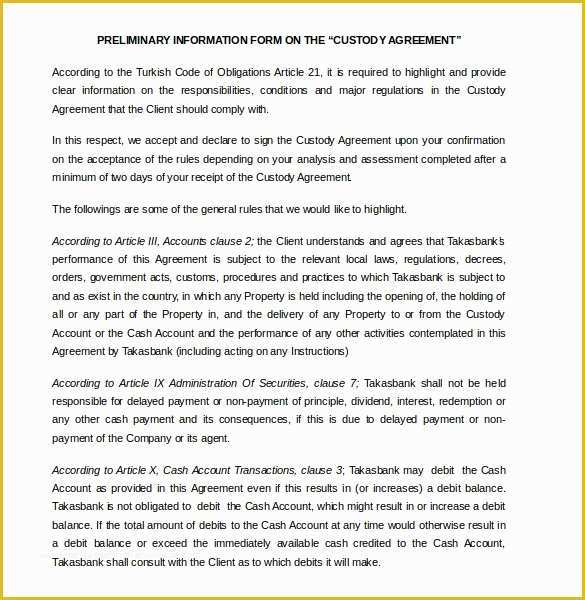 Visitation Agreement Template Free Of 10 Custody Agreement Templates – Free Sample Example