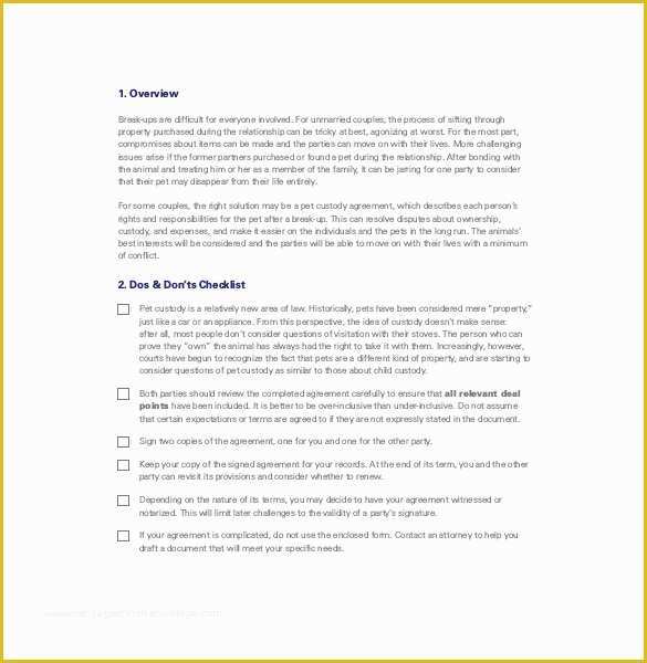 Visitation Agreement Template Free Of 10 Custody Agreement Templates – Free Sample Example