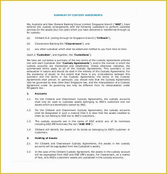 Visitation Agreement Template Free Of 10 Custody Agreement Templates – Free Sample Example