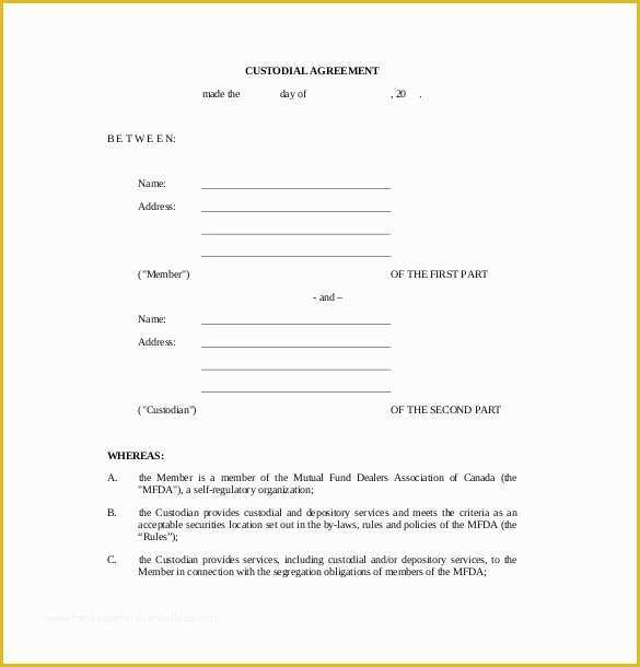 Visitation Agreement Template Free Of 10 Custody Agreement Templates – Free Sample Example