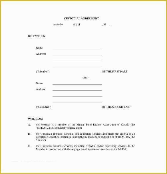 Visitation Agreement Template Free Of 10 Custody Agreement Templates – Free Sample Example