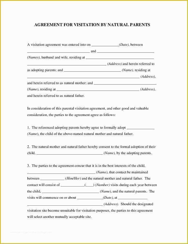 Visitation Agreement Template Free Of 45 Exclusive Parent Custody Agreement Contract Nu