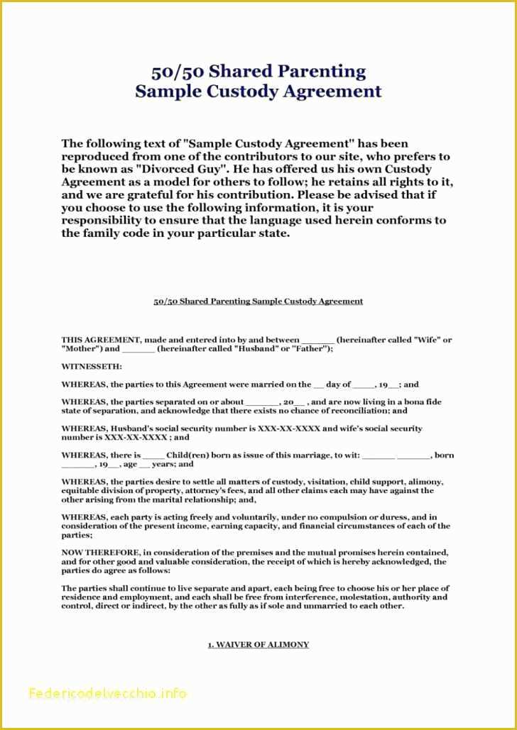 Visitation Agreement Template Free Of 72 Impressive Child Custody Agreement form Tario