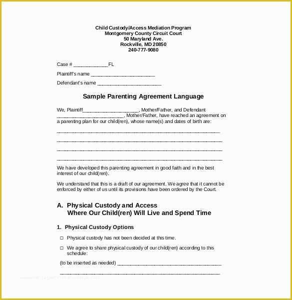 Visitation Agreement Template Free Of Child Custody Agreement Template Maryland Templates