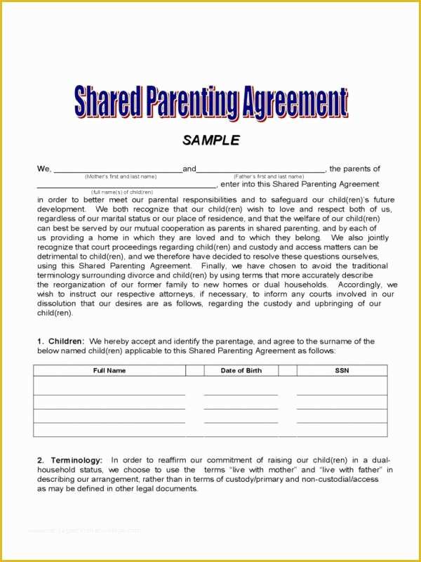 Visitation Agreement Template Free Of Child Custody Agreement Template