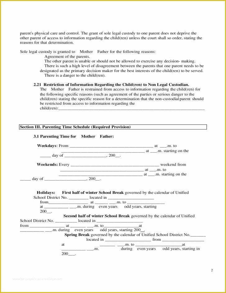 Visitation Agreement Template Free Of Custody Agreement forms