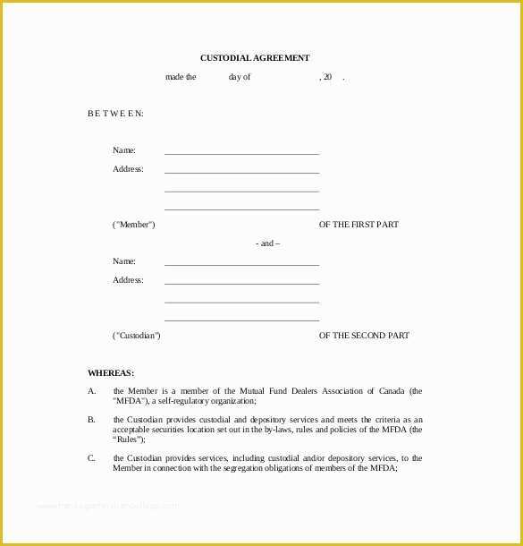 Visitation Agreement Template Free Of Custody Agreement