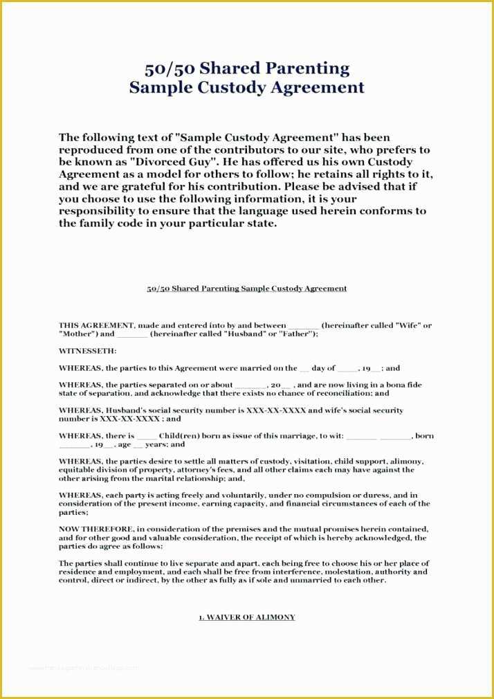 Visitation Agreement Template Free Of Full Custody Agreement Template Child Parenting Custody