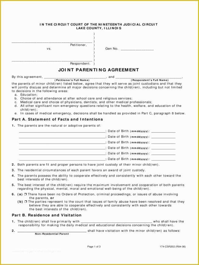 Visitation Agreement Template Free Of Joint Custody Agreement