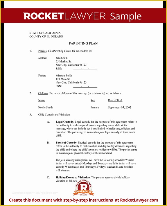 Visitation Agreement Template Free Of Parenting Plan Child Custody Agreement Template with