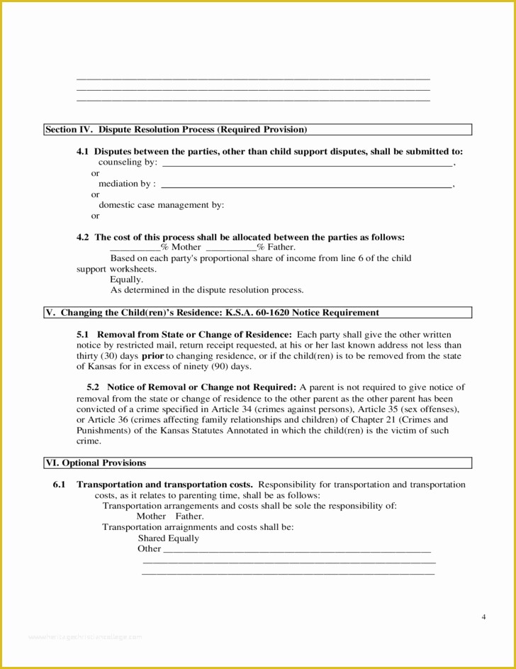 Visitation Agreement Template Free Of Sample Parenting Plan form Free Download