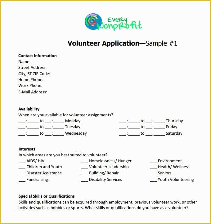 Volunteer Application form Template Free Of 10 Volunteer Application Template Word Pdf