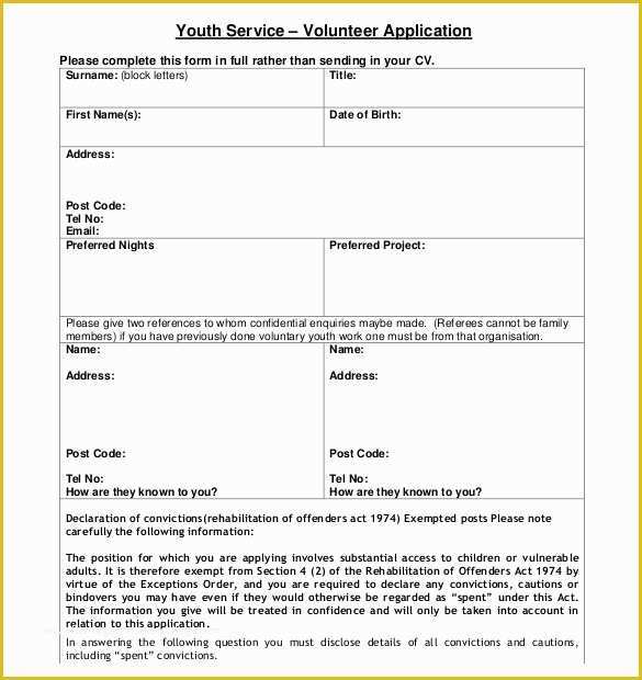 Volunteer Application form Template Free Of 10 Volunteer Application Templates Free Sample Example