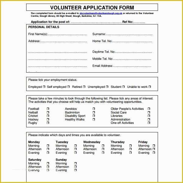 Volunteer Application form Template Free Of 5 Volunteer Application form Templates Pdf