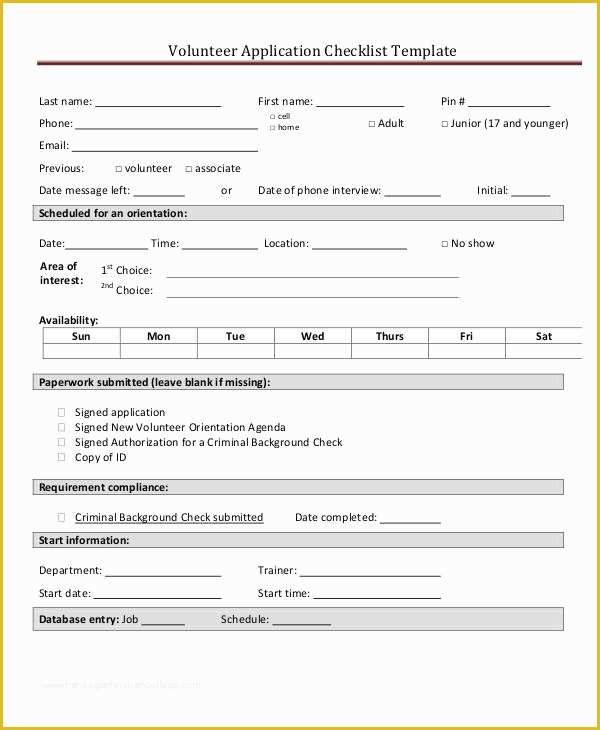 Volunteer Application form Template Free Of Application Checklist Templates 10 Free Samples