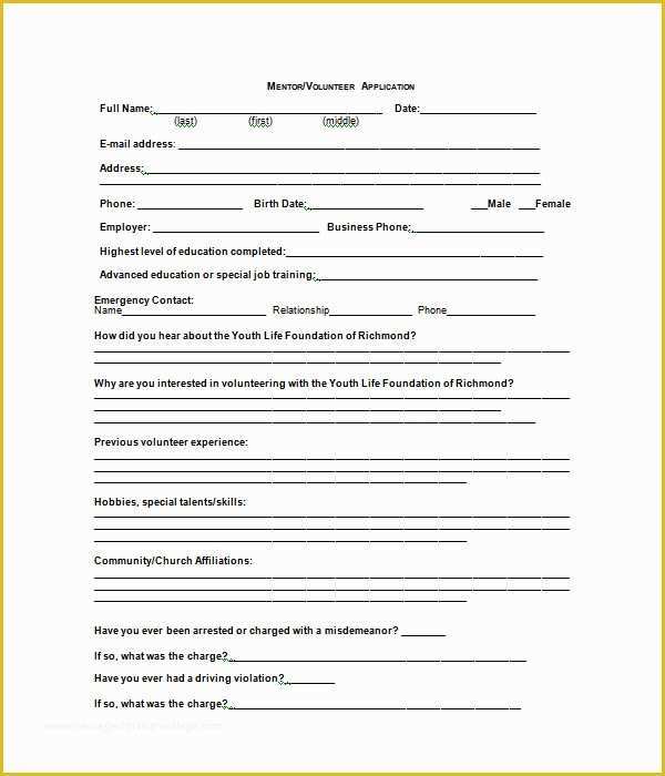 Volunteer Application form Template Free Of Application Template 18 Free Word Pdf Documents Download