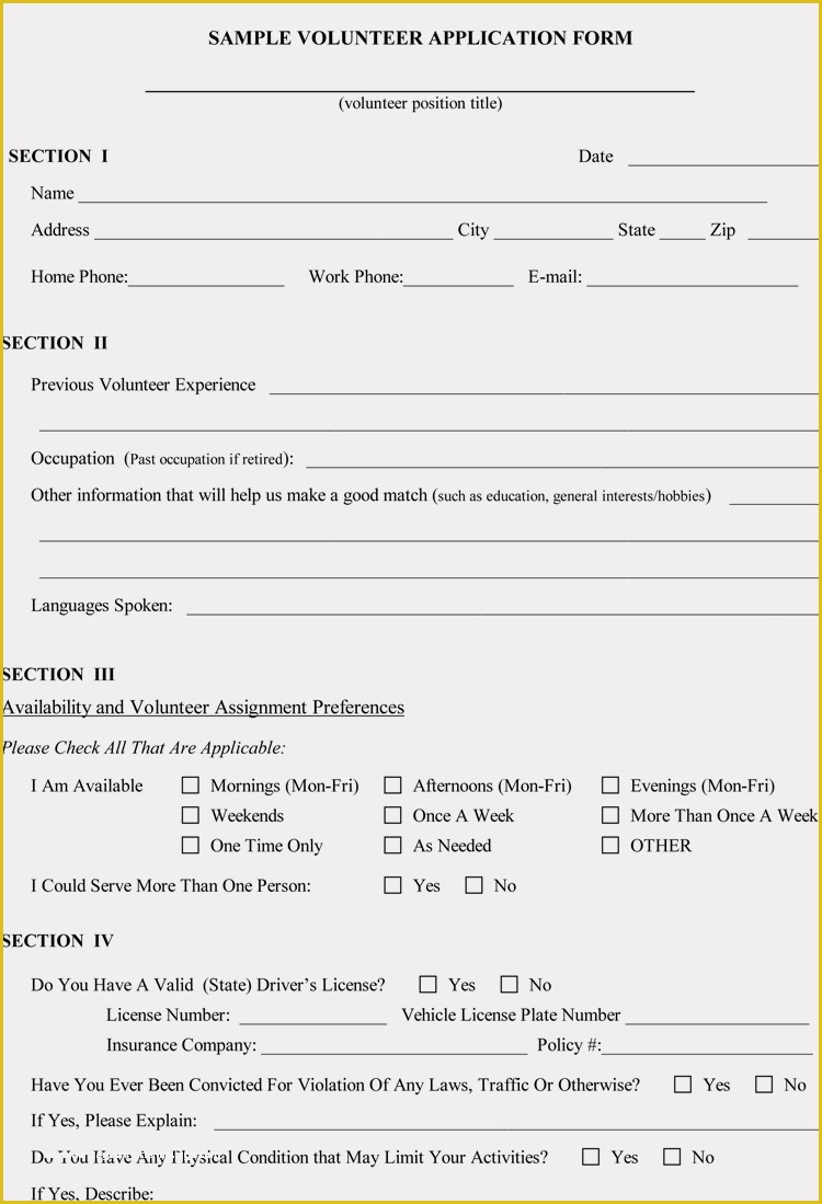 Volunteer Application form Template Free Of Blank Volunteer Application form Templates Download