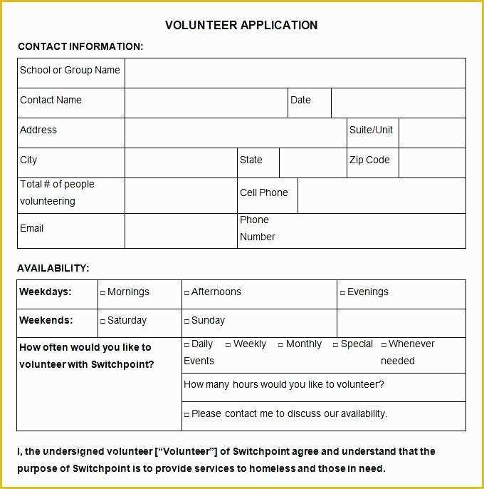 Volunteer Application form Template Free Of Church Volunteer Application form Template Agreement