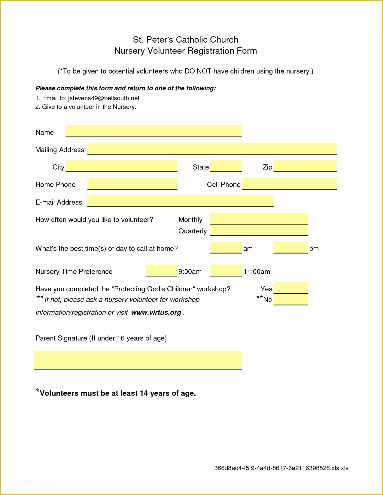 Volunteer Application form Template Free Of Microsoft Excel Nursery Volunteer Registration form