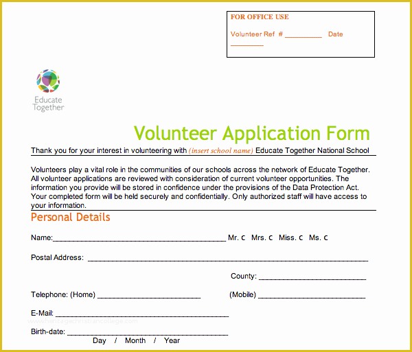 Volunteer Application form Template Free Of Volunteer Application form