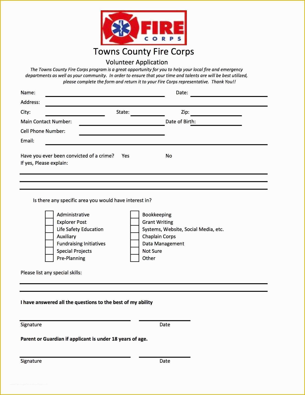 Volunteer Application form Template Free Of Volunteer Application form Printable to Pin On
