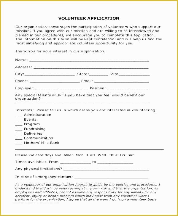 Volunteer Application form Template Free Of Volunteer Application form Template Free Volunteer