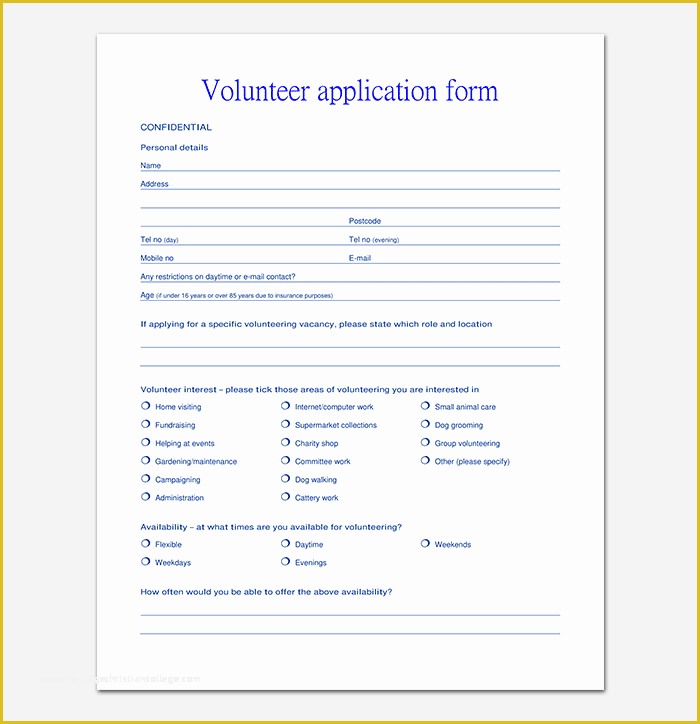Volunteer Application form Template Free Of Volunteer Application Template 20 forms Doc & Pdf format
