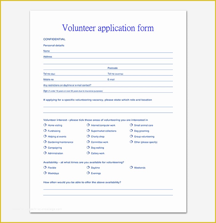 Volunteer Application form Template Free Of Volunteer Application Template 20 forms Doc & Pdf format