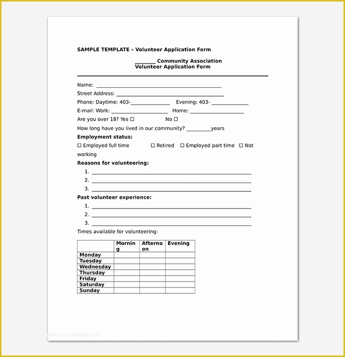 Volunteer Application form Template Free Of Volunteer Application Template 20 forms Doc & Pdf format