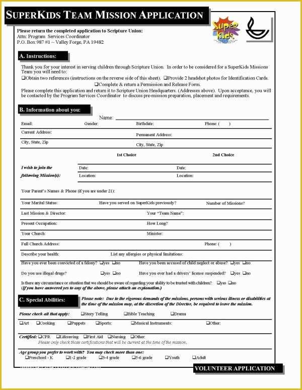 Volunteer Application form Template Free Of Volunteer Application Templates Word Excel Samples