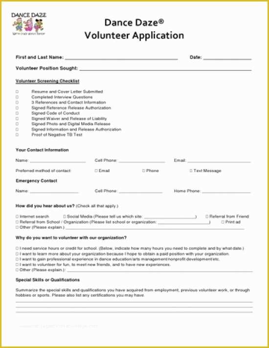 Volunteer Application form Template Free Of Volunteer Application Templates Word Excel Samples