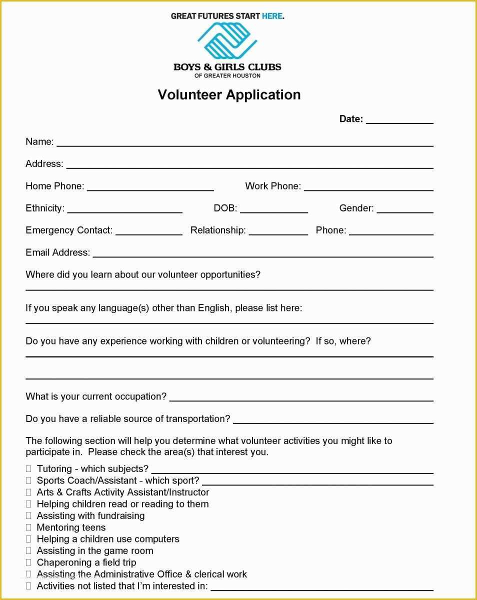 Volunteer Application form Template Free Of Volunteer Application Templates Word Excel Samples